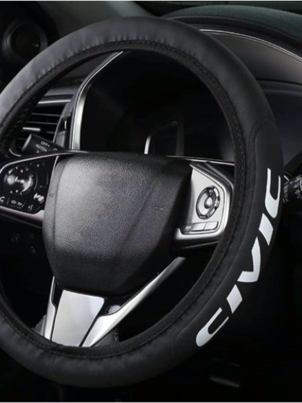 Honda CIVIC Black Steering Wheel Cover with White Lettering - Picture 3 of 3